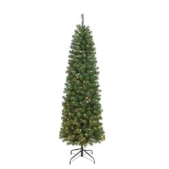 7.5ft Pre-Lit Northern Fir Pencil Artificial Christmas Tree, Clear Lights 14 7.5ft Pre-Lit Northern Fir Pencil Artificial Christmas Tree, Clear Lights -Northlight Sale Store D248439S 5