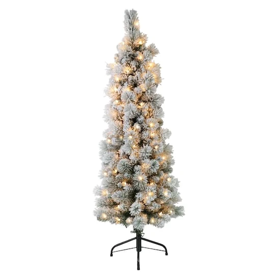 4.5ft. Pre-Lit Flocked Portland Pine Pencil Artificial Christmas Tree, Clear Lights 1 4.5ft. Pre-Lit Flocked Portland Pine Pencil Artificial Christmas Tree, Clear Lights