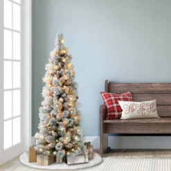 4.5ft. Pre-Lit Flocked Portland Pine Pencil Artificial Christmas Tree, Clear Lights 12 4.5ft. Pre-Lit Flocked Portland Pine Pencil Artificial Christmas Tree, Clear Lights -Northlight Sale Store D248449S 25