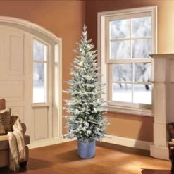 6ft. Pre-Lit Flocked Arctic Fir Pencil Artificial Christmas Tree, Warm White LED Lights -Northlight Sale Store D248515S 21