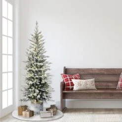 6ft. Pre-Lit Flocked Arctic Fir Pencil Artificial Christmas Tree, Warm White LED Lights -Northlight Sale Store D248515S 25