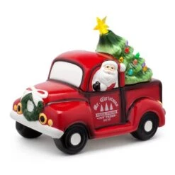 Red Truck Cookie Jar With Lit Green Tree