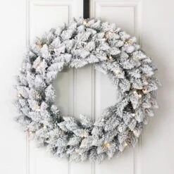 Glitzhome® 24" LED Snow Flocked Christmas Wreath -Northlight Sale Store D251183S 2