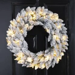 Glitzhome® 24" LED Snow Flocked Christmas Wreath -Northlight Sale Store D251183S 3