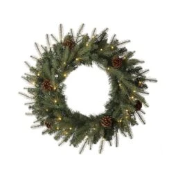 Glitzhome® 24" LED Greenery & Pinecone Christmas Wreath 10 Glitzhome® 24" LED Greenery & Pinecone Christmas Wreath -Northlight Sale Store D251184S 3