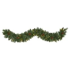 6ft. Pre-Lit White Warm LED White Mountain Pine & Pinecones Artificial Garland