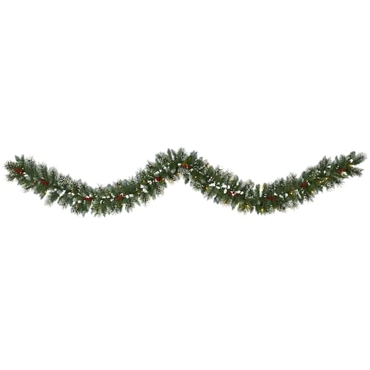 9ft. Pre-Lit Clear LED Frosted Swiss Pine & Berry Artificial Garland 2 9ft. Pre-Lit Clear LED Frosted Swiss Pine & Berry Artificial Garland - Image 2