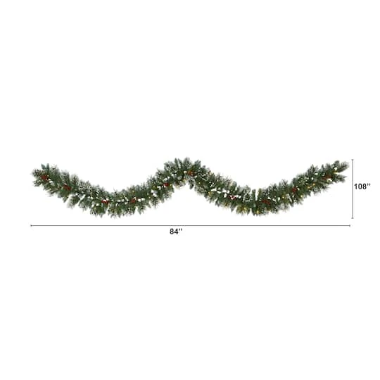 9ft. Pre-Lit Clear LED Frosted Swiss Pine & Berry Artificial Garland 3 9ft. Pre-Lit Clear LED Frosted Swiss Pine & Berry Artificial Garland - Image 3