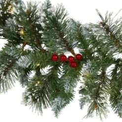 9ft. Pre-Lit Clear LED Frosted Swiss Pine & Berry Artificial Garland 9 9ft. Pre-Lit Clear LED Frosted Swiss Pine & Berry Artificial Garland -Northlight Sale Store D251208S 3