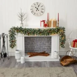 9ft. Pre-Lit Clear LED Frosted Swiss Pine & Berry Artificial Garland 10 9ft. Pre-Lit Clear LED Frosted Swiss Pine & Berry Artificial Garland -Northlight Sale Store D251208S 4