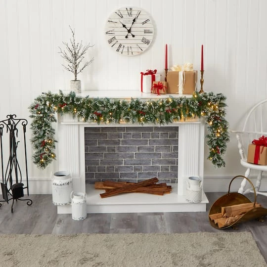 9ft. Pre-Lit Clear LED Frosted Swiss Pine & Berry Artificial Garland 5 9ft. Pre-Lit Clear LED Frosted Swiss Pine & Berry Artificial Garland - Image 5