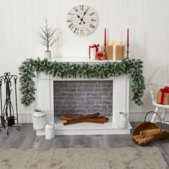 9ft. Pre-Lit Clear LED Frosted Swiss Pine & Berry Artificial Garland 11 9ft. Pre-Lit Clear LED Frosted Swiss Pine & Berry Artificial Garland -Northlight Sale Store D251208S 5
