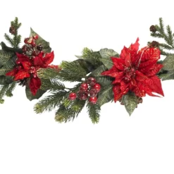 5ft. Poinsettia & Berry Artificial Garland -Northlight Sale Store D251210S 12