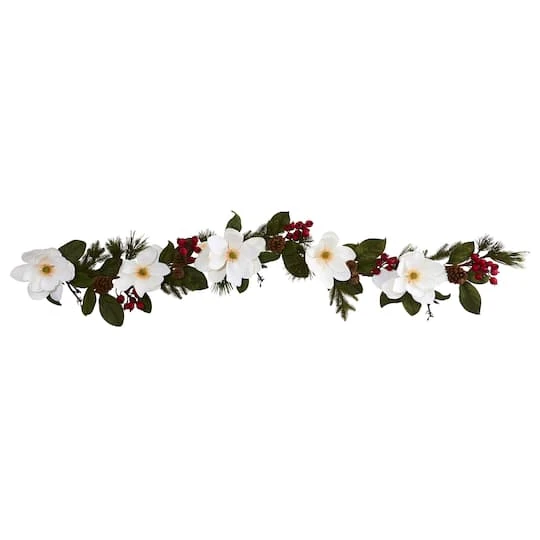 6ft. Magnolia, Pine & Berries Artificial Garland 1 6ft. Magnolia, Pine & Berries Artificial Garland