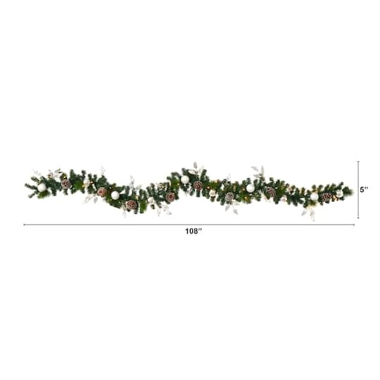 9ft. Pre-Lit Clear LED Ornament & Pinecone Artificial Christmas Garland 3 9ft. Pre-Lit Clear LED Ornament & Pinecone Artificial Christmas Garland - Image 3