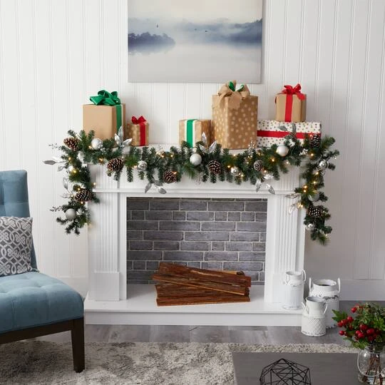 9ft. Pre-Lit Clear LED Ornament & Pinecone Artificial Christmas Garland 6 9ft. Pre-Lit Clear LED Ornament & Pinecone Artificial Christmas Garland - Image 6