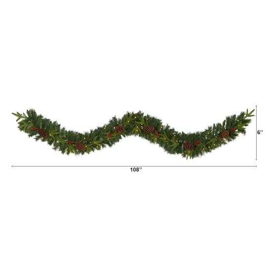 9ft. Pre-Lit Clear LED Mixed Pine, Berry & Pinecone Artificial Christmas Garland 3 9ft. Pre-Lit Clear LED Mixed Pine, Berry & Pinecone Artificial Christmas Garland - Image 3