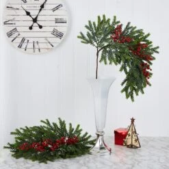 34" Pine & Berries Artificial Hanging Plant Set -Northlight Sale Store D251223S 4