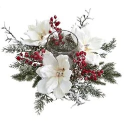 17" Frosted Magnolia & Berry Artificial Arrangement Candelabrum -Northlight Sale Store D251229S 12