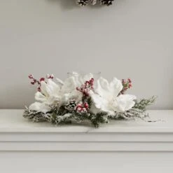 17" Frosted Magnolia & Berry Artificial Arrangement Candelabrum -Northlight Sale Store D251229S 14
