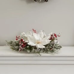 17" Frosted Magnolia & Berry Artificial Arrangement Candelabrum -Northlight Sale Store D251229S 15