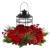 13" Poinsettia, Berry & Pine Artificial Arrangement Candelabrum