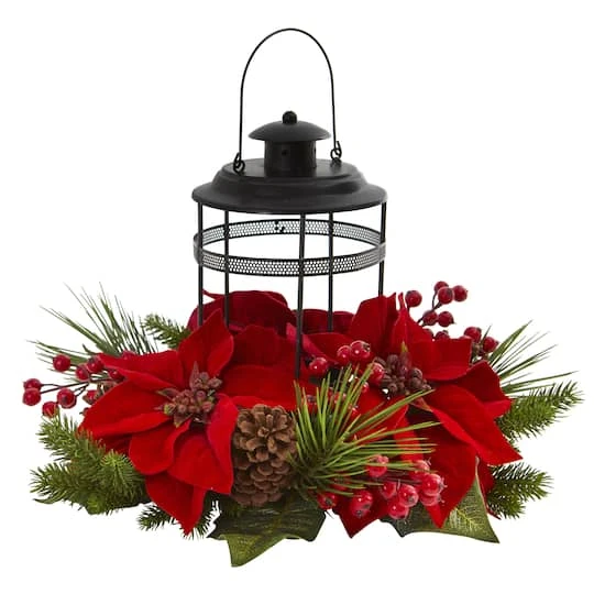 13" Poinsettia, Berry & Pine Artificial Arrangement Candelabrum 1 13" Poinsettia, Berry & Pine Artificial Arrangement Candelabrum