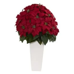 32” Poinsettia Artificial Plant In White Planter -Northlight Sale Store D251233S 1 1