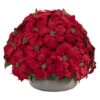 24" Large Poinsettia Artificial Plant In Stone Planter