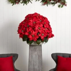24" Large Poinsettia Artificial Plant In Stone Planter -Northlight Sale Store D251235S 12