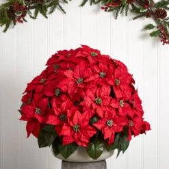 24" Large Poinsettia Artificial Plant In Stone Planter -Northlight Sale Store D251235S 13