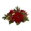 14" Poinsettia, Berry & Golden Pinecone Candelabrum Artificial Arrangement