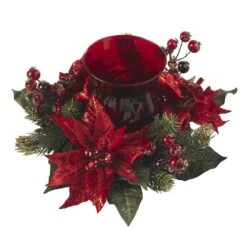13" Poinsettia & Berry Candelabrum Artificial Arrangement -Northlight Sale Store D251239S 12