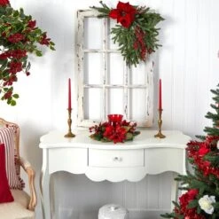 13" Poinsettia & Berry Candelabrum Artificial Arrangement -Northlight Sale Store D251239S 15
