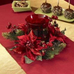 13" Poinsettia & Berry Candelabrum Artificial Arrangement -Northlight Sale Store D251239S 16