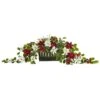 39” Poinsettia & Variegated Holly Artificial Plant In Decorative Planter