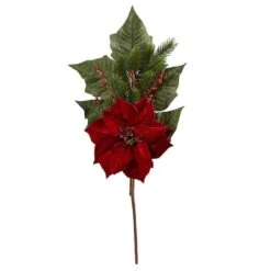 31” Poinsettia, Berries & Pine Artificial Flower Bundle Set, 3ct.