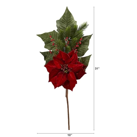 31” Poinsettia, Berries & Pine Artificial Flower Bundle Set, 3ct. 3 31” Poinsettia, Berries & Pine Artificial Flower Bundle Set, 3ct. - Image 3