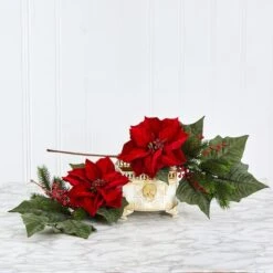 31” Poinsettia, Berries & Pine Artificial Flower Bundle Set, 3ct. 7 31” Poinsettia, Berries & Pine Artificial Flower Bundle Set, 3ct. -Northlight Sale Store D251256S 3
