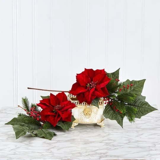 31” Poinsettia, Berries & Pine Artificial Flower Bundle Set, 3ct. 4 31” Poinsettia, Berries & Pine Artificial Flower Bundle Set, 3ct. - Image 4