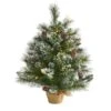 2ft. Pre-Lit Frosted Pine Artificial Christmas Tree With Pinecones, Clear LED Lights