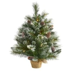 2ft. Pre-Lit Frosted Pine Artificial Christmas Tree With Pinecones, Clear LED Lights