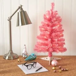 2ft. Pre-Lit Pink Artificial Christmas Tree, Clear LED Lights -Northlight Sale Store D251266S 6