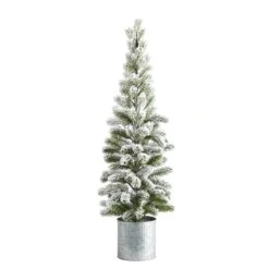 3ft. Unlit Flocked Pine Artificial Christmas Tree In Tin Planter