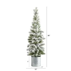 3ft. Unlit Flocked Pine Artificial Christmas Tree In Tin Planter -Northlight Sale Store D251272S 2