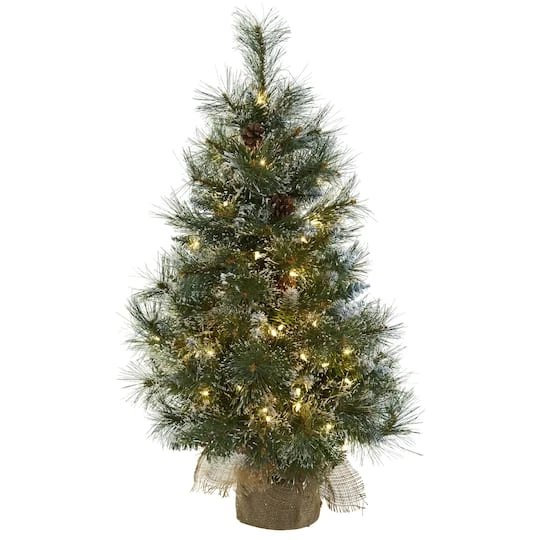 3ft. Pre-Lit Frosted Artificial Christmas Tree With Pinecones, Clear Lights 2 3ft. Pre-Lit Frosted Artificial Christmas Tree With Pinecones, Clear Lights - Image 2