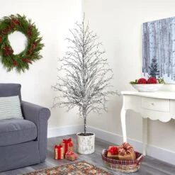 6ft. Unlit Snowed Twig Artificial Christmas Tree In Decorative Planter -Northlight Sale Store D251292S 4
