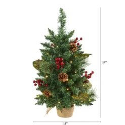 2ft. Pre-Lit Pine Artificial Potted Christmas Tree With Pinecone & Berries, Clear LED Lights -Northlight Sale Store D251295S 2