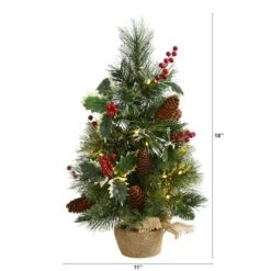18" Pre-Lit Mixed Pine Artificial Christmas Tree With Holly Berries & Pinecones, Clear LED Lights -Northlight Sale Store D251296S 2