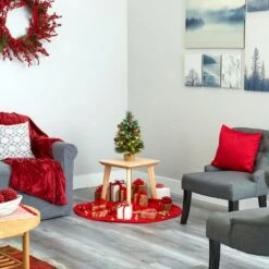 18" Pre-Lit Mixed Pine Artificial Christmas Tree With Holly Berries & Pinecones, Clear LED Lights -Northlight Sale Store D251296S 8